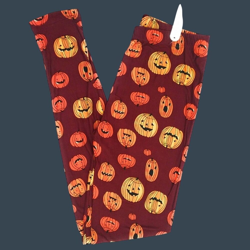 Halloween Pumpkin Print Leggings Womens OS Soft Stretchy Fits Most 4-12
